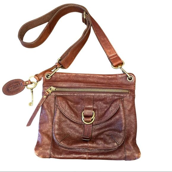 Fossil Sasha Brown Pebble Leather Crossbody Purse - Picture 1 of 16